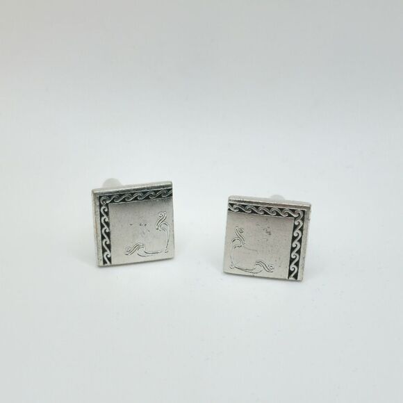 Mens Vintage Silver etched square cufflinks - Picture 1 of 4